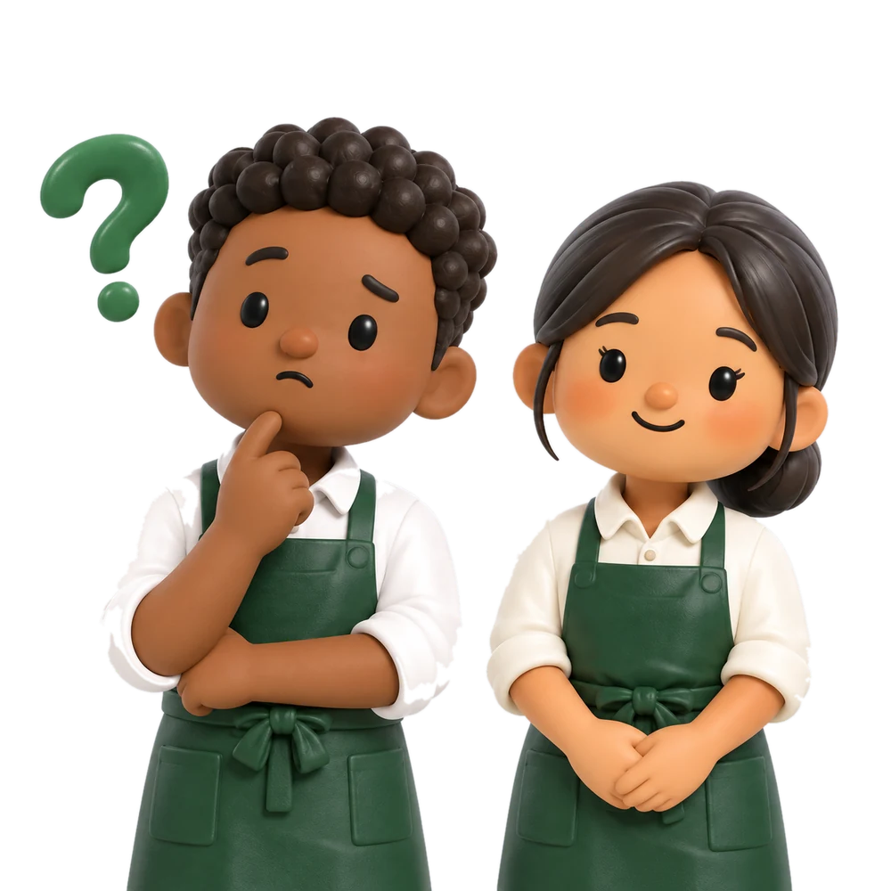 首をかしげる外国人スタッフ2名の3Dイラスト